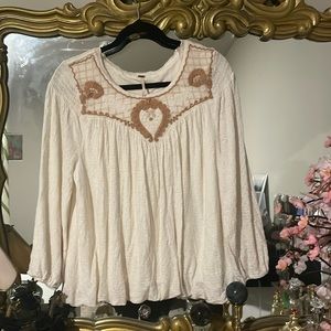 Free People Begonia Embroidered Top Large Off white
